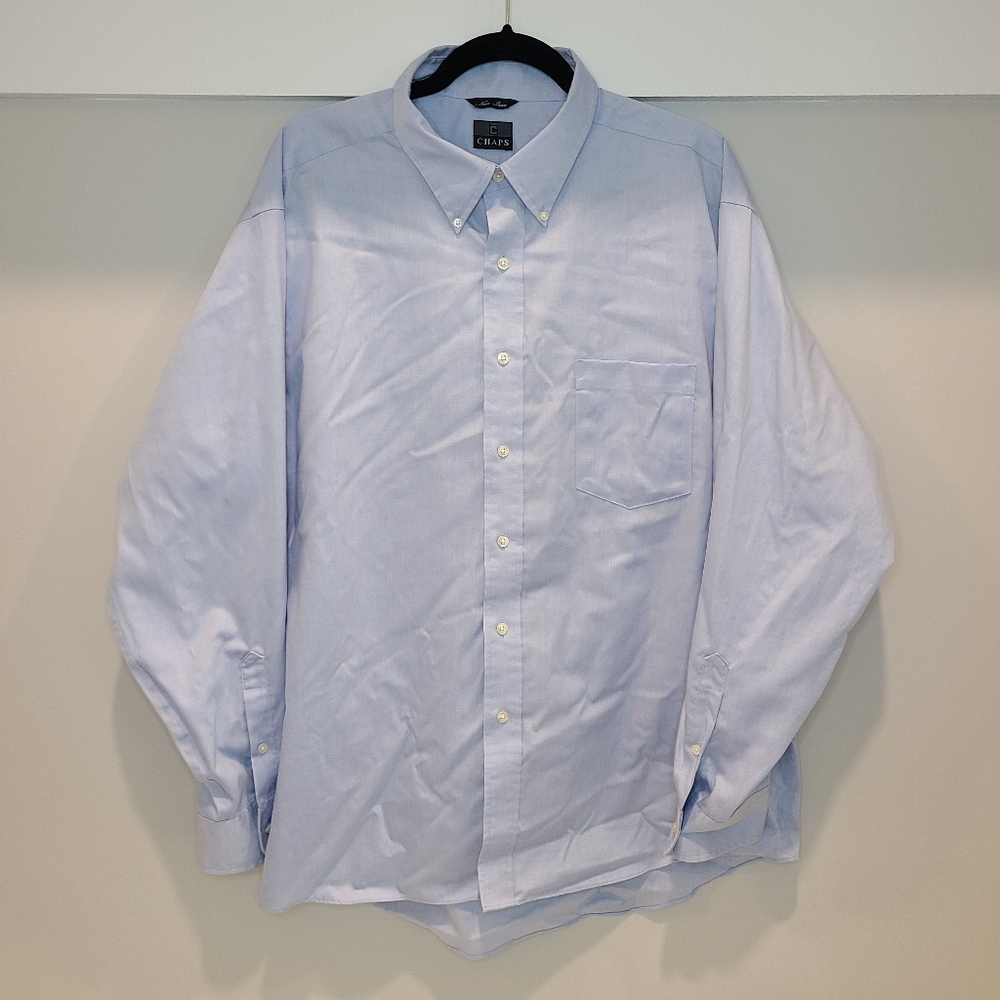 🍉 Chaps No Iron Blue Dress Shirt 18 34/35 - Picture 2 of 4